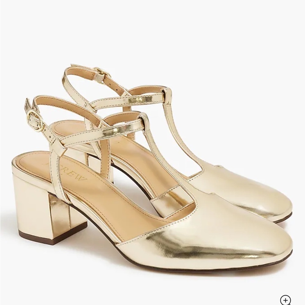 J crew T-strap heels gold